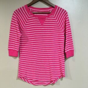 Calvin Klein Performance Striped Waffle Knit Top Womens S Pink‎ Preppy Thermal